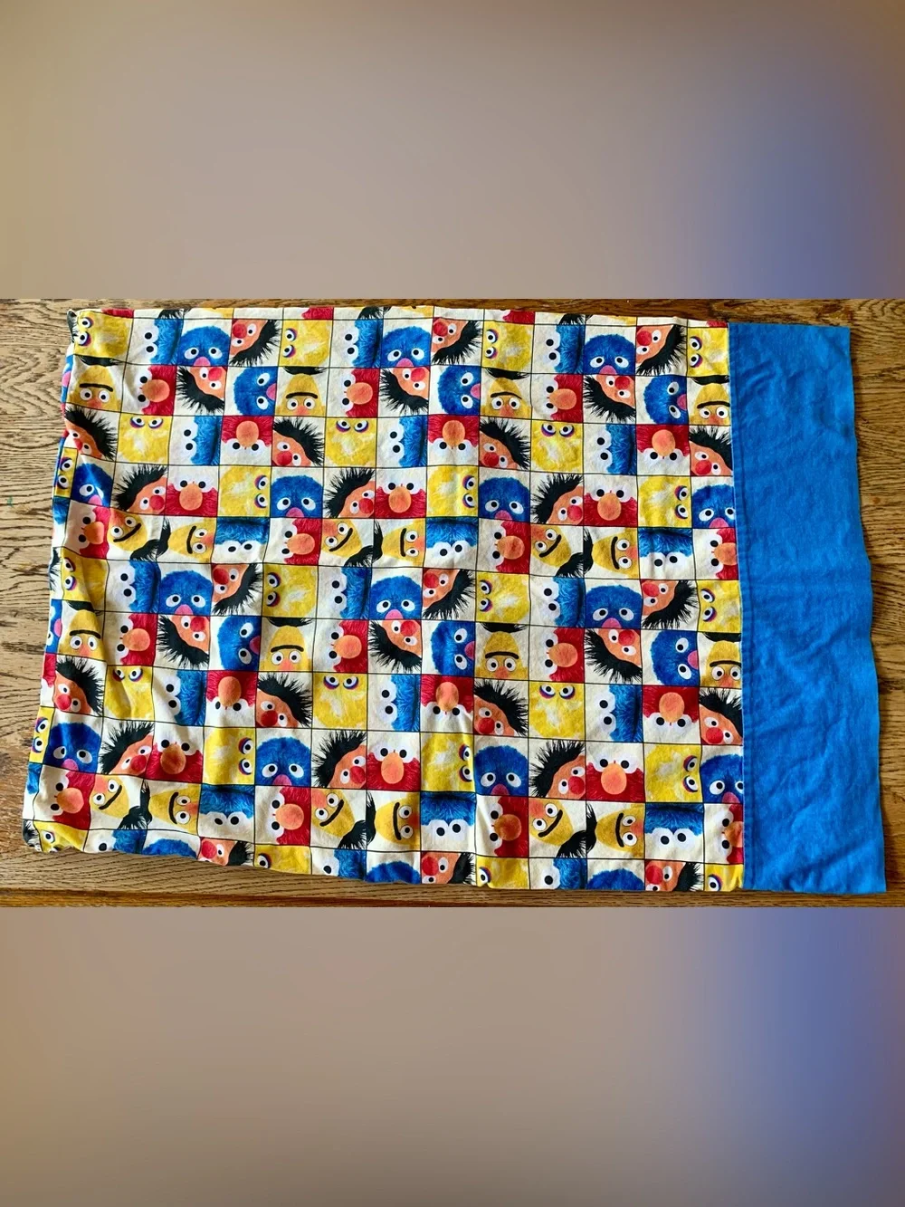 Colorful Sesame Street Character Pillowcase - Blue, Yellow, Red Grid Handmade